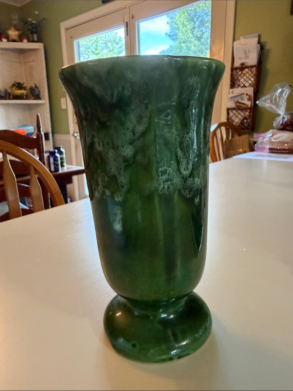 Mid-century Unmarked Pottery Vase Dark Green